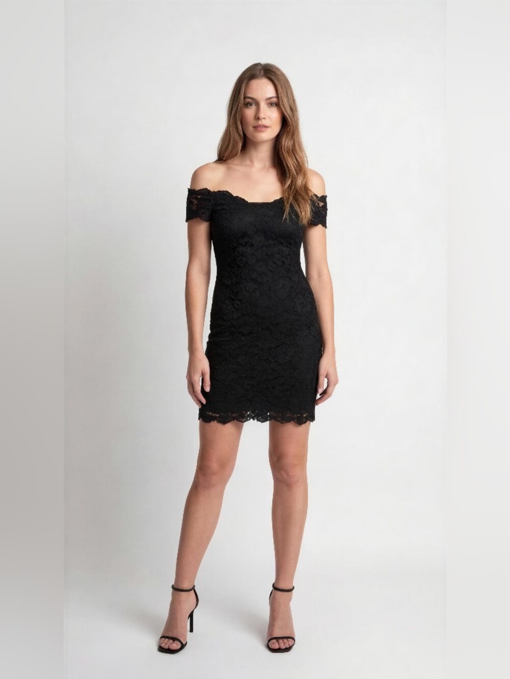 MOLLY MALLOY All That Jazz Black Lace Off-Shoulder Midi Dress SIZE 8